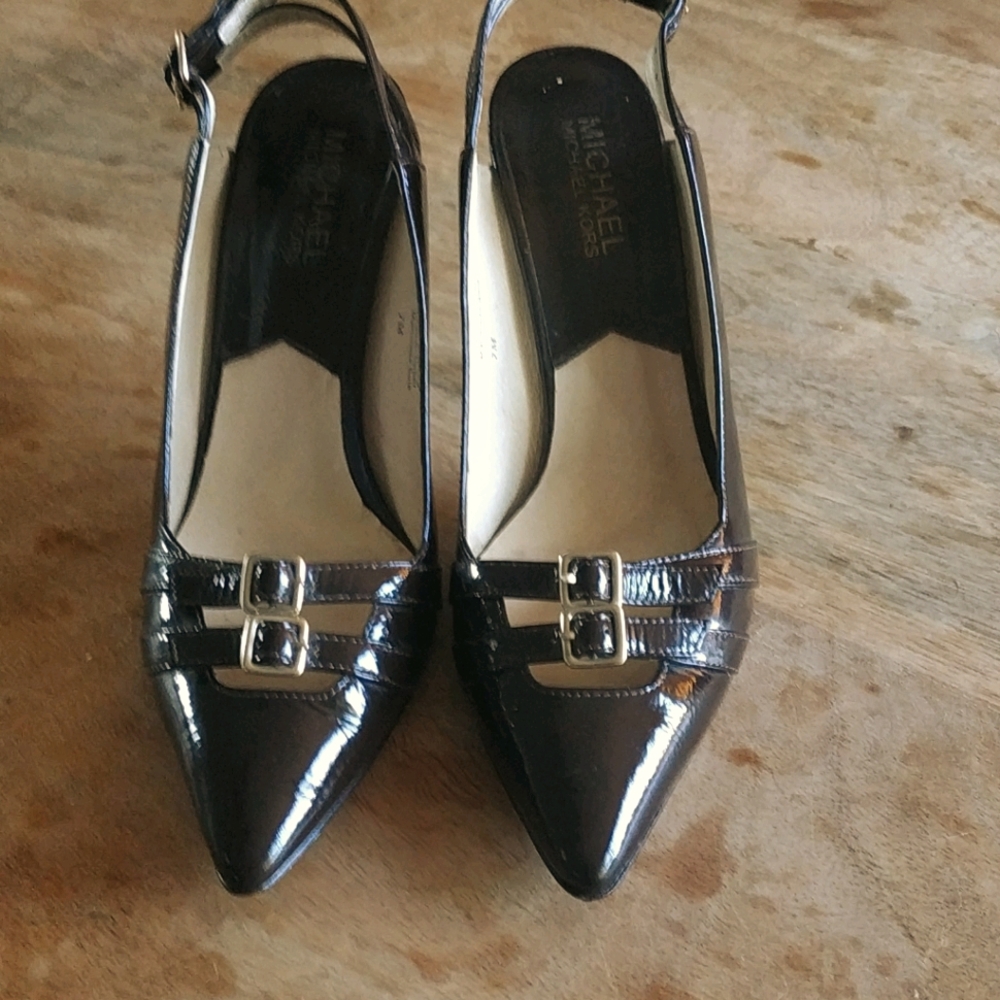 Michael kors brown patent sling backs sz7 exc cond